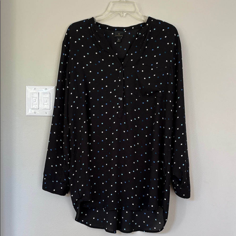 Worthington Black Blouse with Blue and White Accents